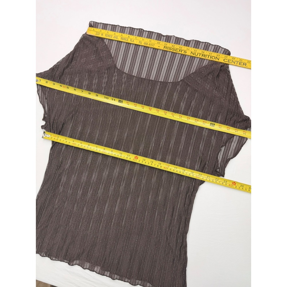 Womens Brown Pleated Cowl Neck Sheer Metallic Shimmer Blouse Top - Picture 4 of 9